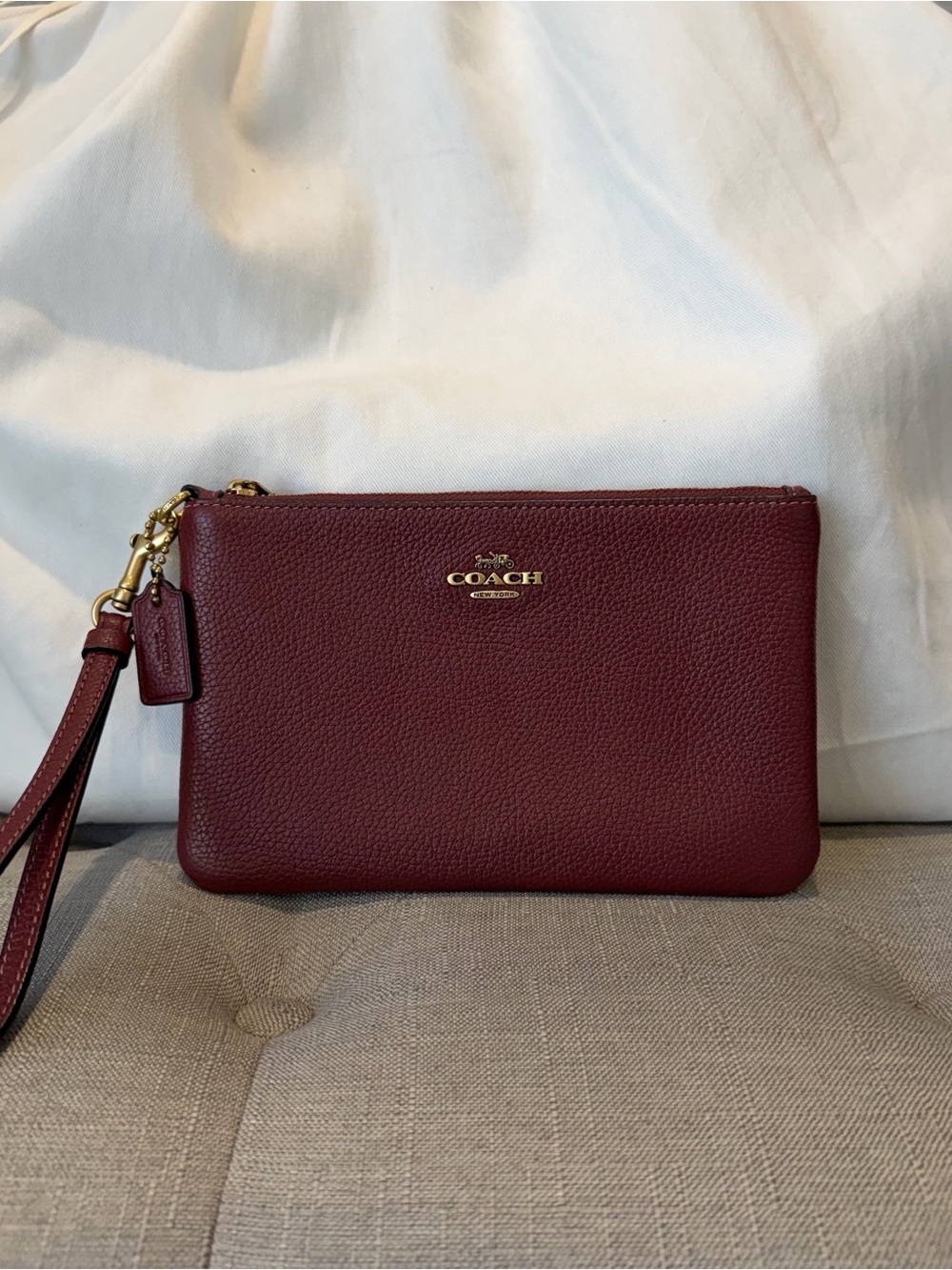 Coach Small Wristlet in Burgundy Pebbled Leather